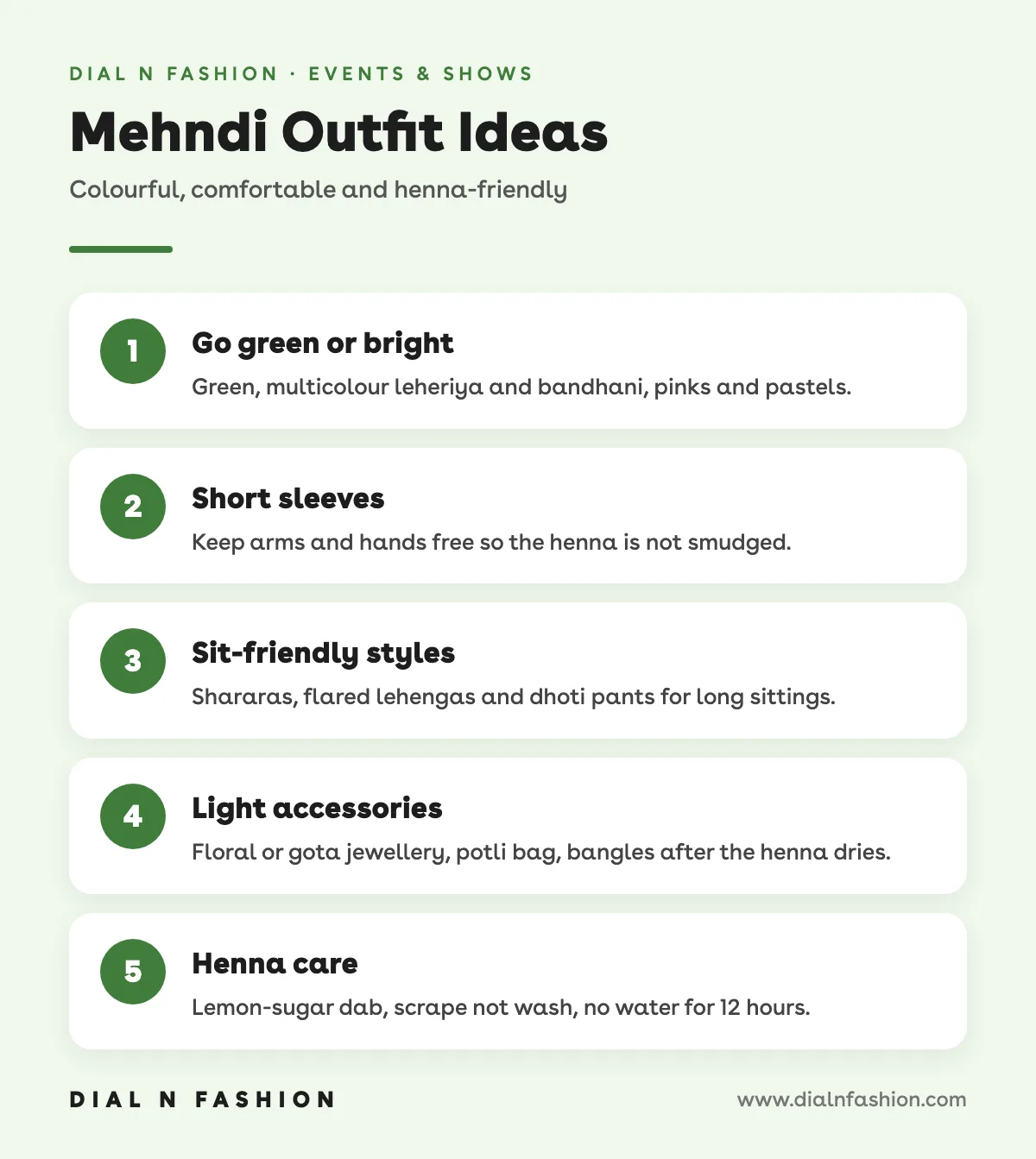 Infographic: mehndi outfit ideas in five steps