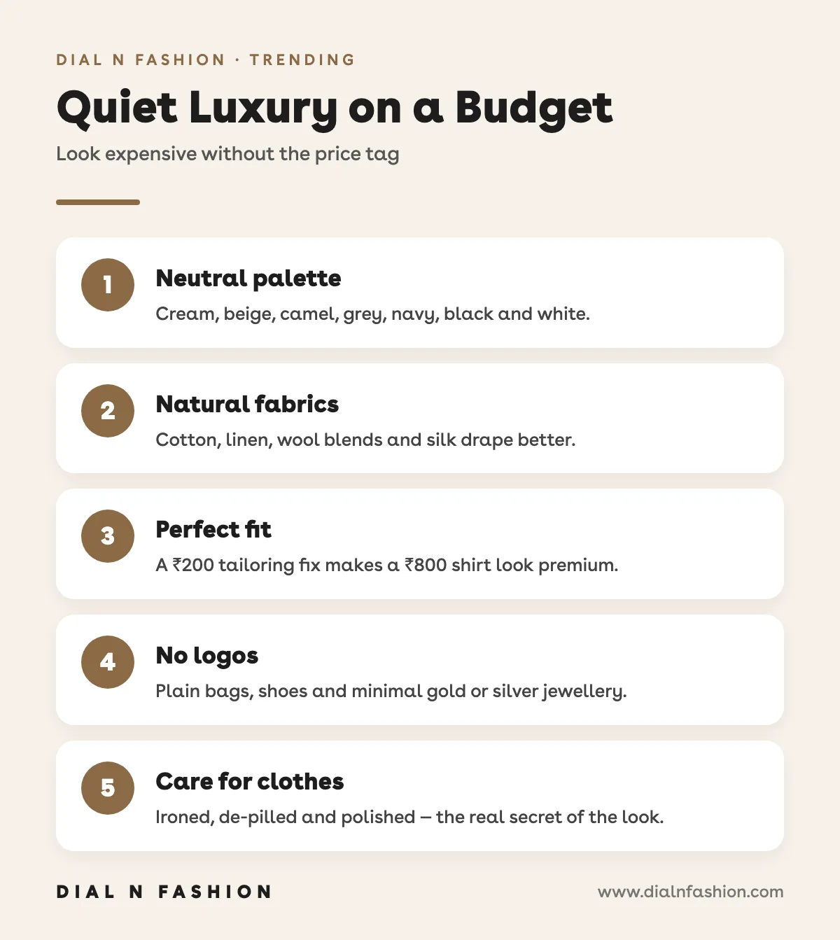 Infographic: five rules for quiet luxury on a budget
