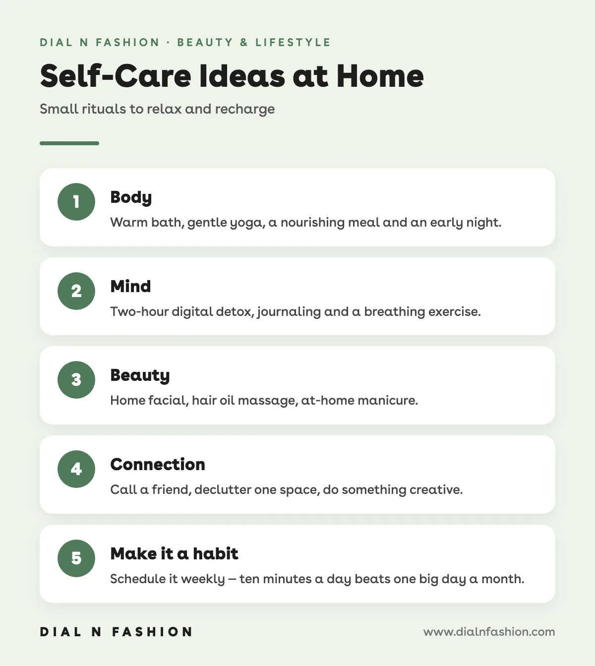 Infographic: self-care ideas at home for body, mind, beauty and connection