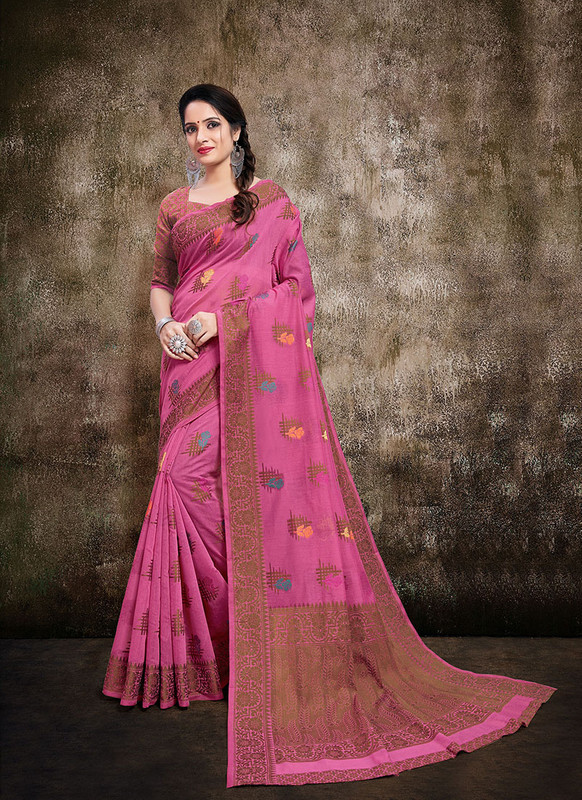 Dial N Fashion Pink  Designer Party Wear Banarasi Cotton Silk Saree