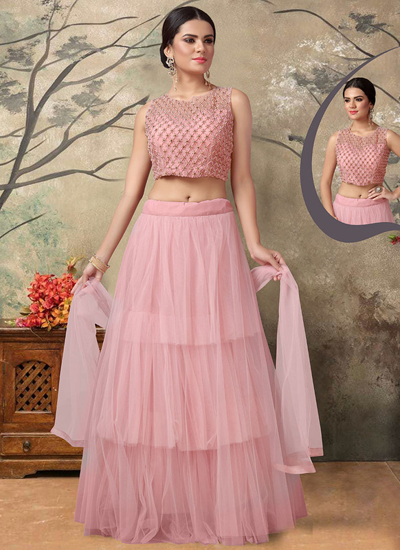 Dial N Fashion Light Pink  Fancy Designer Party Wear Net Lehenga Choli