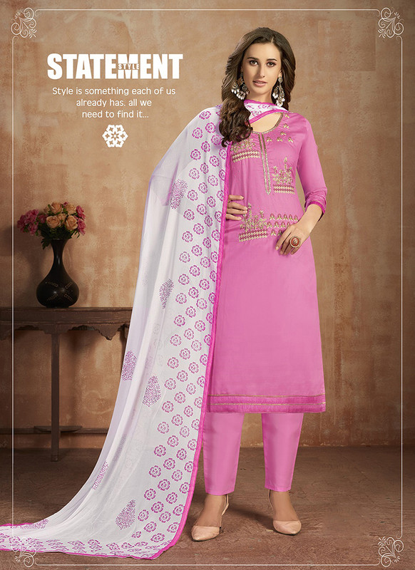 Dial N Fashion Pink  Designer Party Wear Cotton Salwar Suit