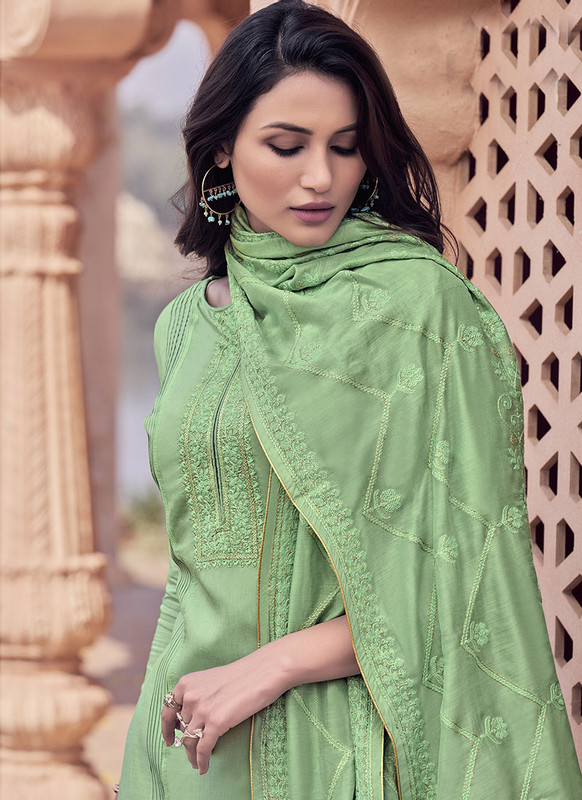 Dial N Fashion Green Designer Viscose Musline Casual Wear Salwar Suit