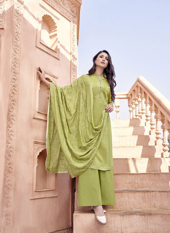 Dial N Fashion Pista Green Designer Viscose Musline Casual Wear Salwar Suit