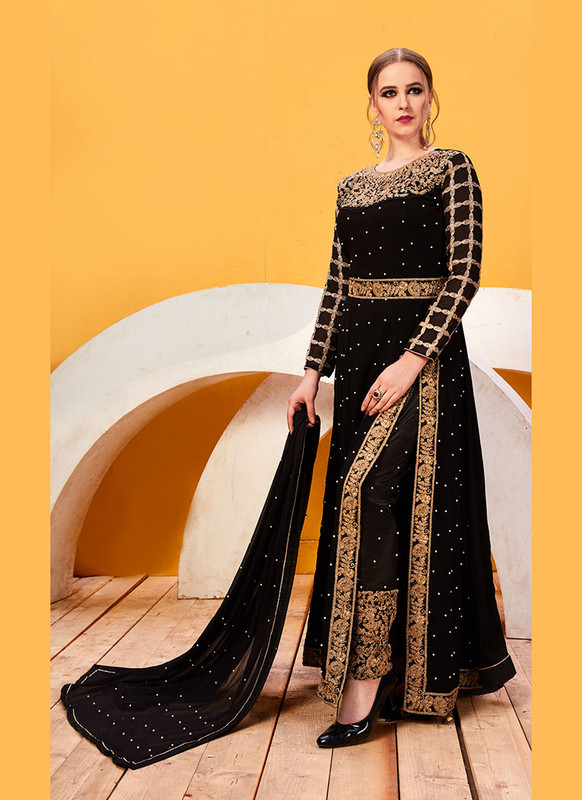 Dial N Fashion Black Heavy Designer Faux Georgette Pakistani Style Suit