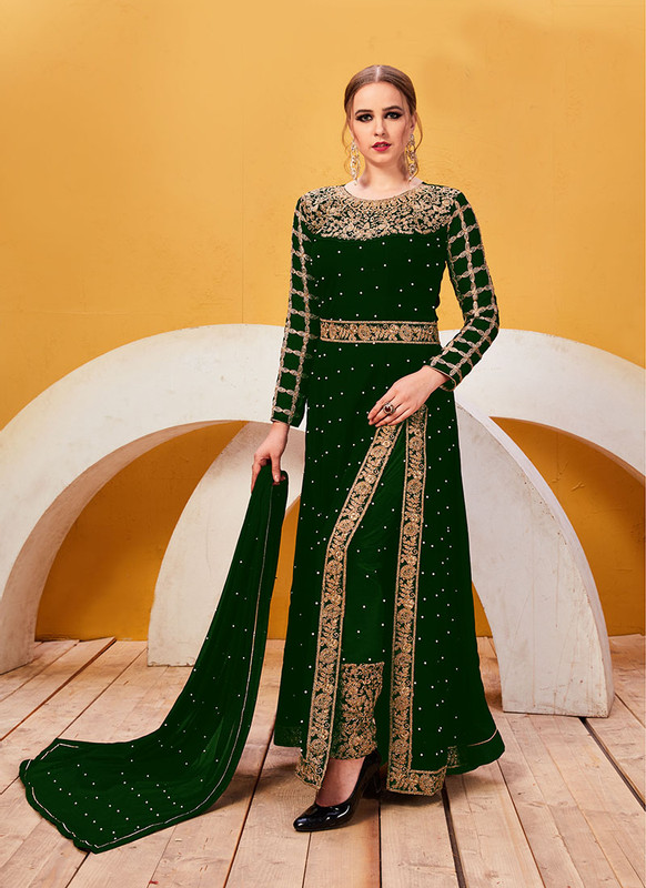 Dial N Fashion Green Heavy Designer Faux Georgette Pakistani Style Suit