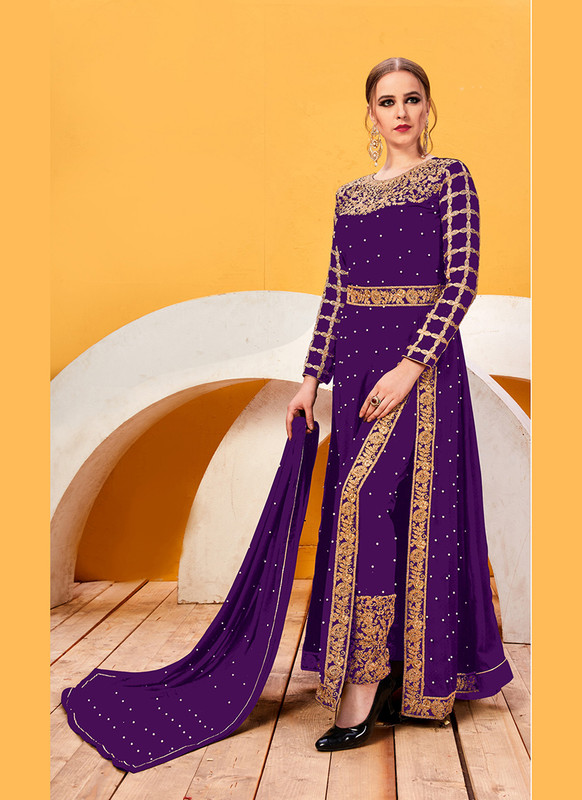Dial N Fashion Purple Heavy Designer Faux Georgette Pakistani Style Suit