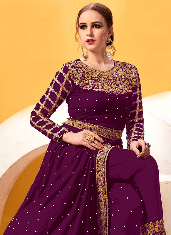 Dial N Fashion Violet Heavy Designer Faux Georgette Pakistani Style Suit