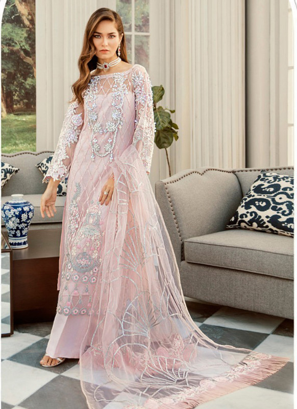Dial N Fashion Creamy Pink Latest Designer Pakistani Style Heavy Net Plazzo Suit