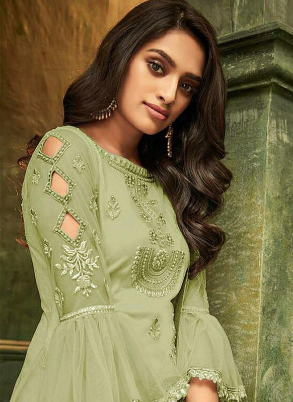 Dial N Fashion Sea Green Latest Designer Pakistani Style Butterfly Net Suit  - Dial N Fashion
