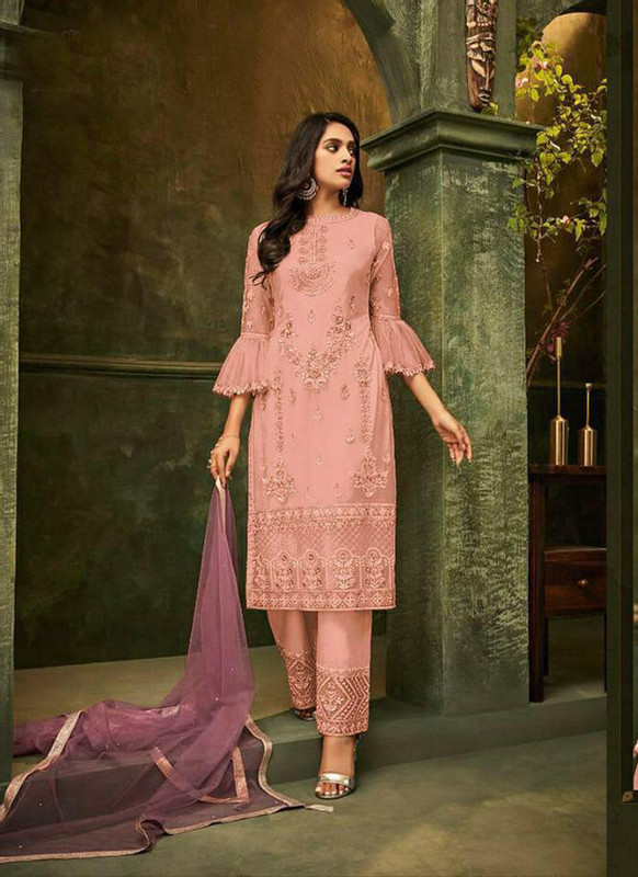Dial N Fashion Pink Latest Designer Pakistani Style Butterfly Net Suit