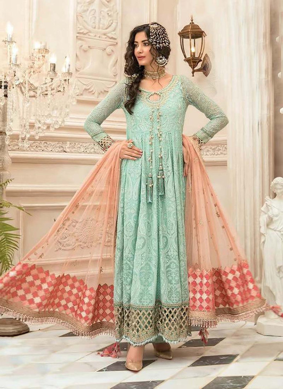 Dial N Fashion Sea Green Latest Designer Pakistani Style Foux Georgette Suit