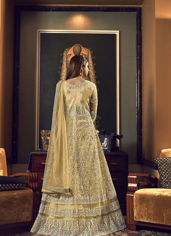 Dial N Fashion Light Yellow Heavy Designer Party Wear Indo Western Suit