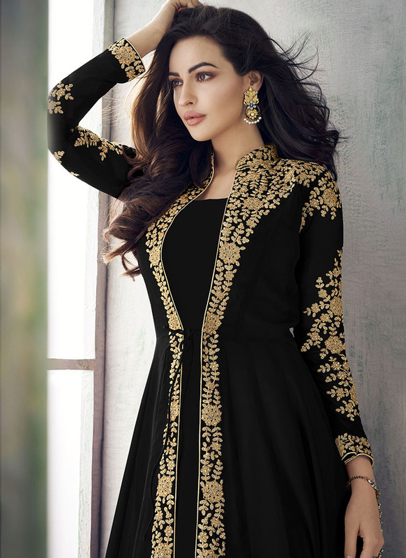 Dial N Fashion Black Heavy Embroidred Designer Real Georgette Suit