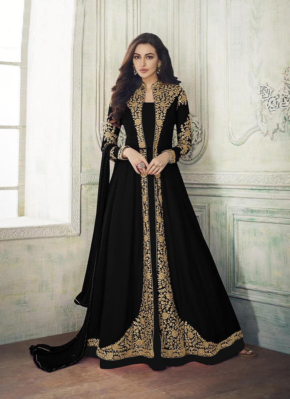 Dial N Fashion Black Heavy Embroidred Designer Real Georgette Suit