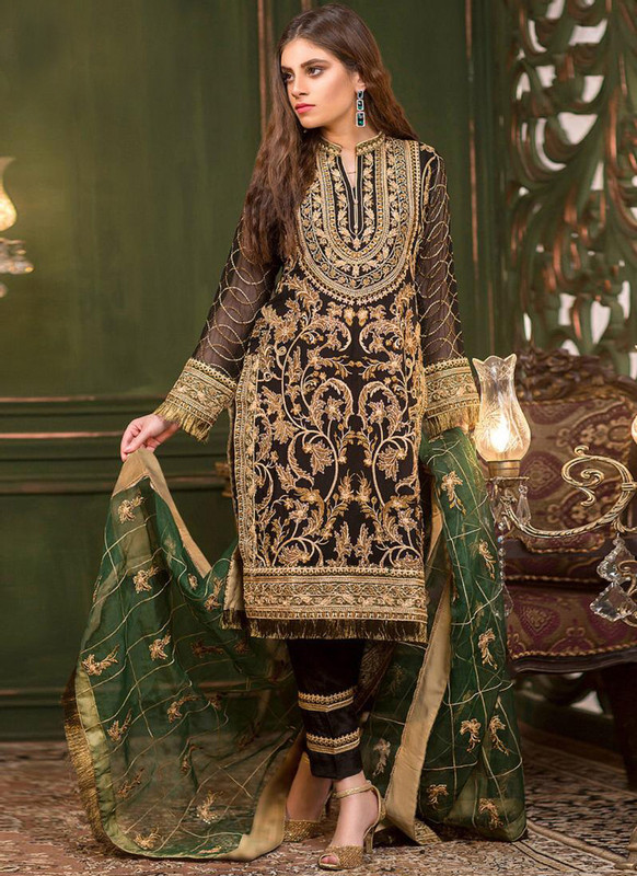 Dial N Fashion Black Heavy Embroidred Designer Georgette Pakistani Style Suit