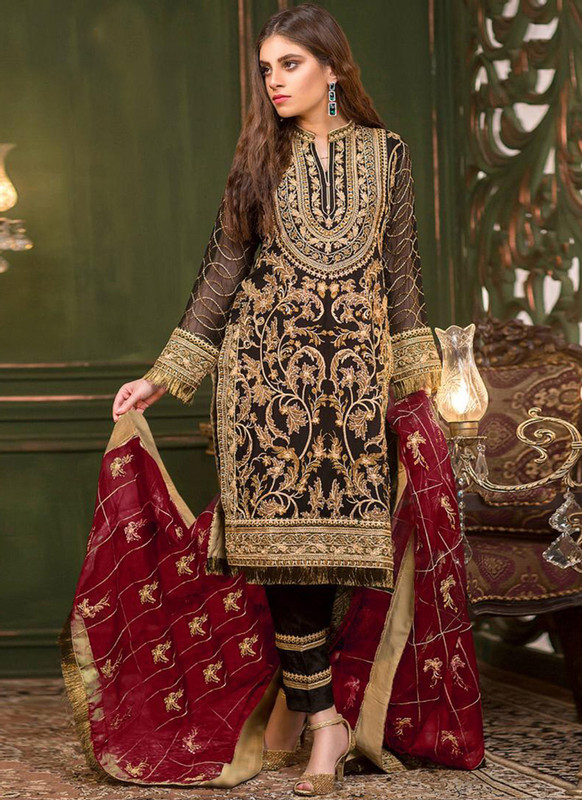 Dial N Fashion Black Heavy Embroidred Designer Georgette Pakistani Style Suit