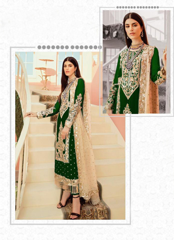 Dial N Fashion Green Heavy Embroidred Designer Foux Georgette & Tussle Pakistani Style Suit