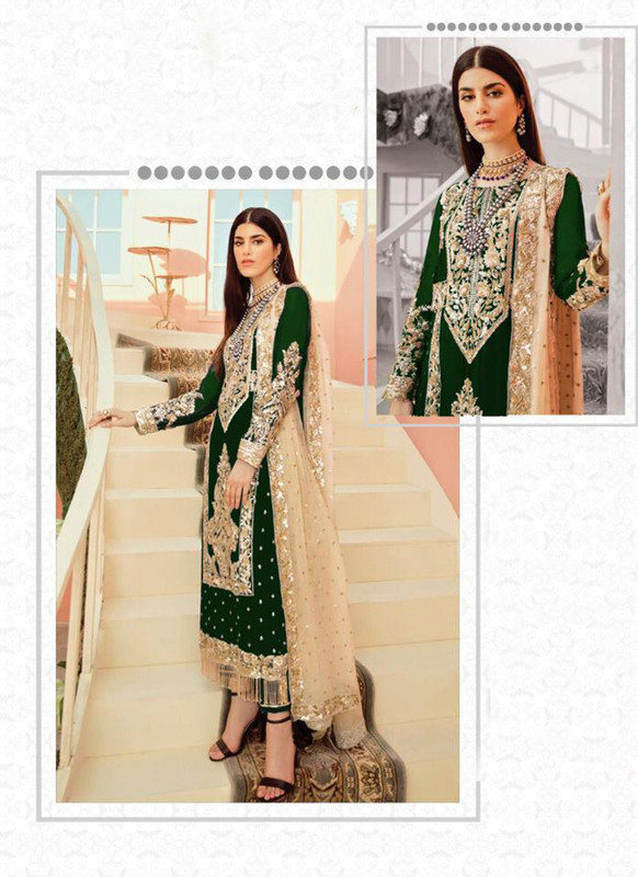 Dial N Fashion Dark Green Heavy Embroidred Designer Foux Georgette & Tussle Pakistani Style Suit
