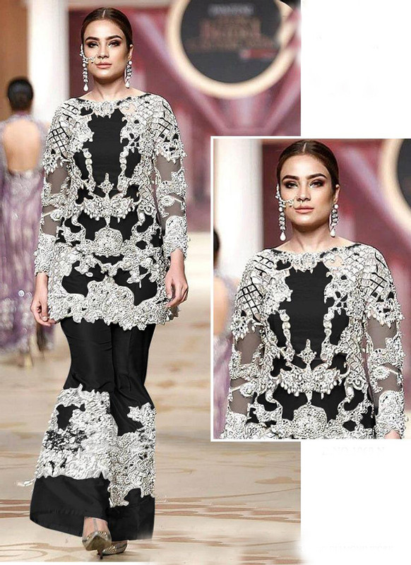 Dial N Fashion Black Heavy Embroidred Designer Net Pakistani Style Plazzo Suit