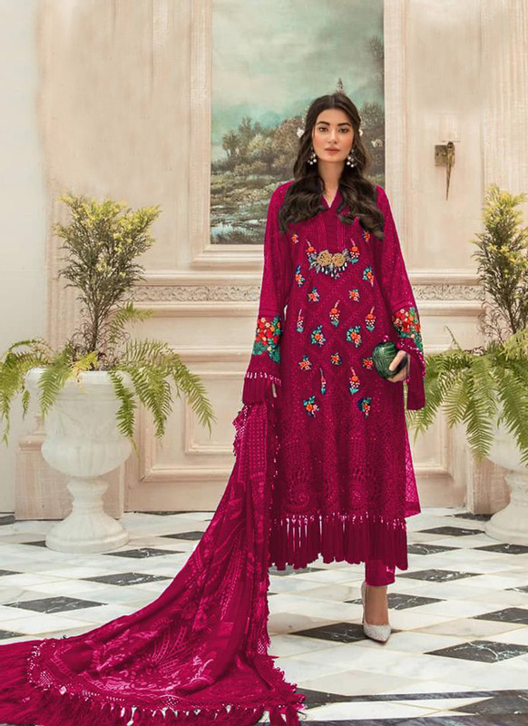 Dial N Fashion Rani Pink Heavy Embroidred Designer Foux Georgette Pakistani Style Suit