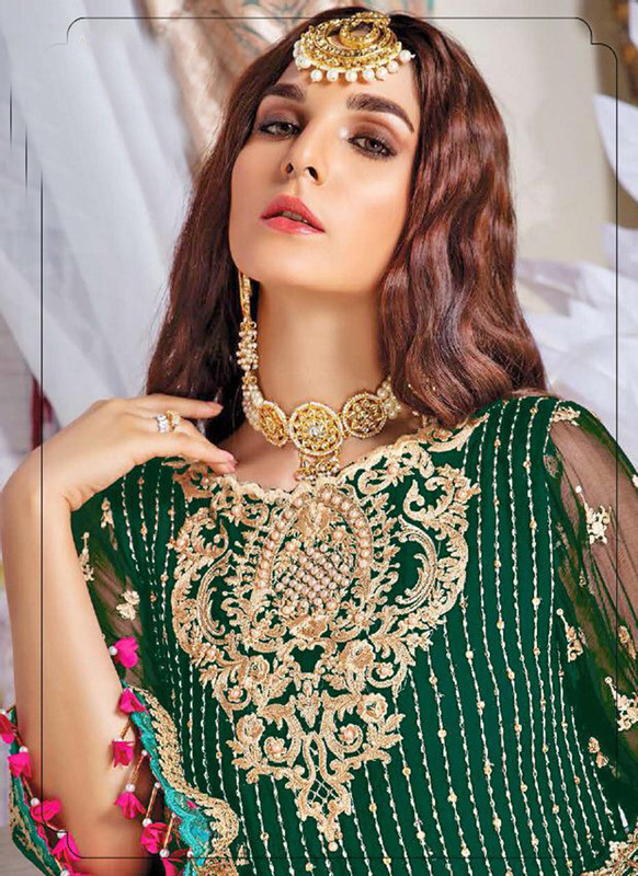 Dial N Fashion Green Heavy Embroidred Designer Foux Georgette Pakistani Style Suit
