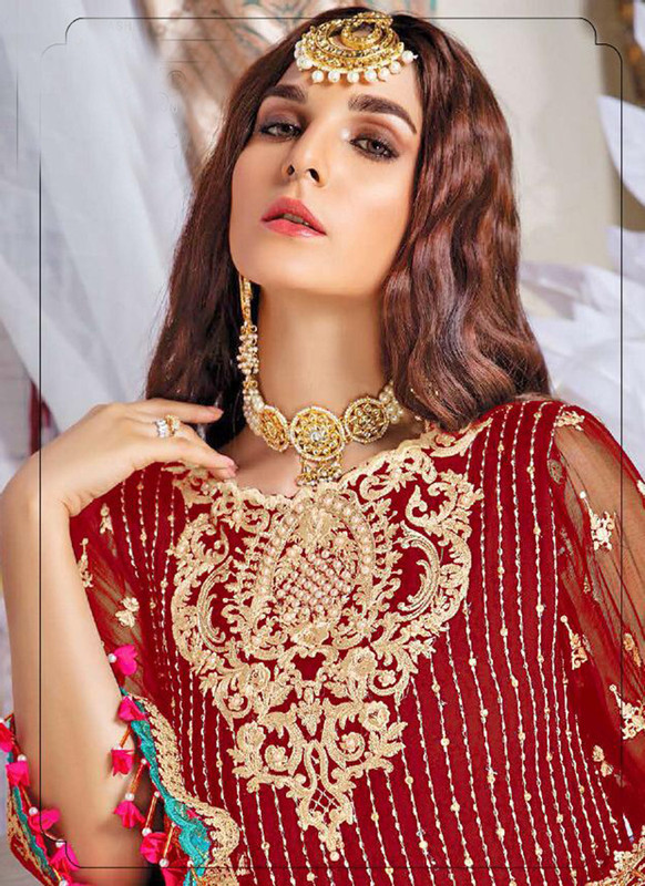 Dial N Fashion Maroon Heavy Embroidred Designer Foux Georgette Pakistani Style Suit