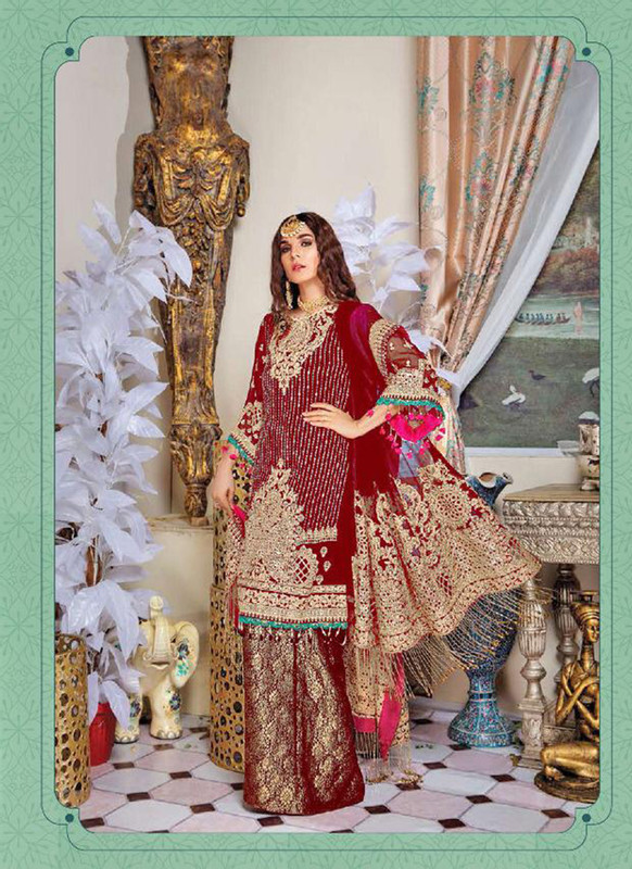 Dial N Fashion Maroon Heavy Embroidred Designer Foux Georgette Pakistani Style Suit