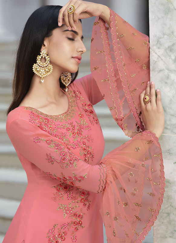 Dial N Fashion Pink Heavy Embroidred Designer Pure Georgette Salwar Suit