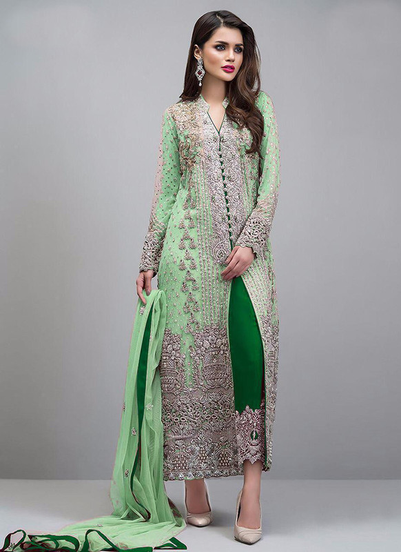 Dial N Fashion Light Green Heavy Handwork Designer Georgette Pakistani Suit