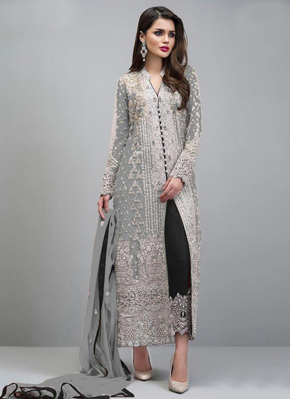Dial N Fashion Grey Heavy Handwork Designer Georgette Pakistani Suit