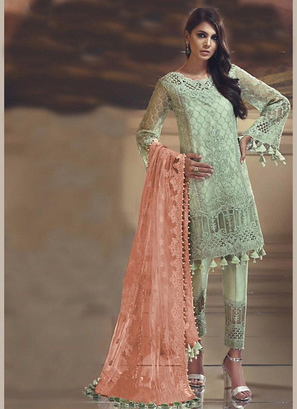 Dial N Fashion Green Designer Party Wear Tissue Silk Pakistani Style Suit