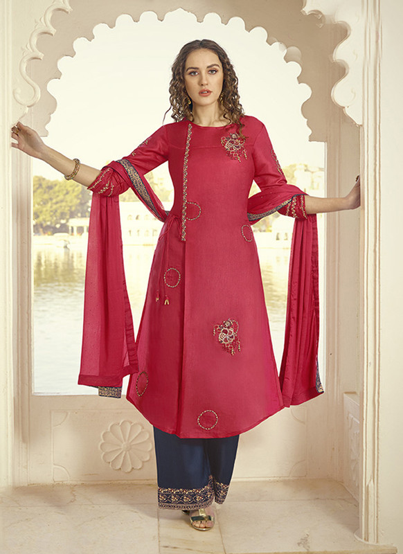 Dial N Fashion Red Designer Party Wear Plazzo Style Salwar Suit