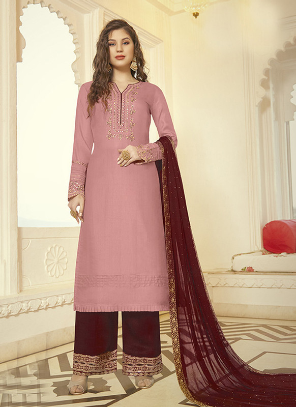 Dial N Fashion Onion Pink Designer Party Wear Plazzo Style Salwar Suit