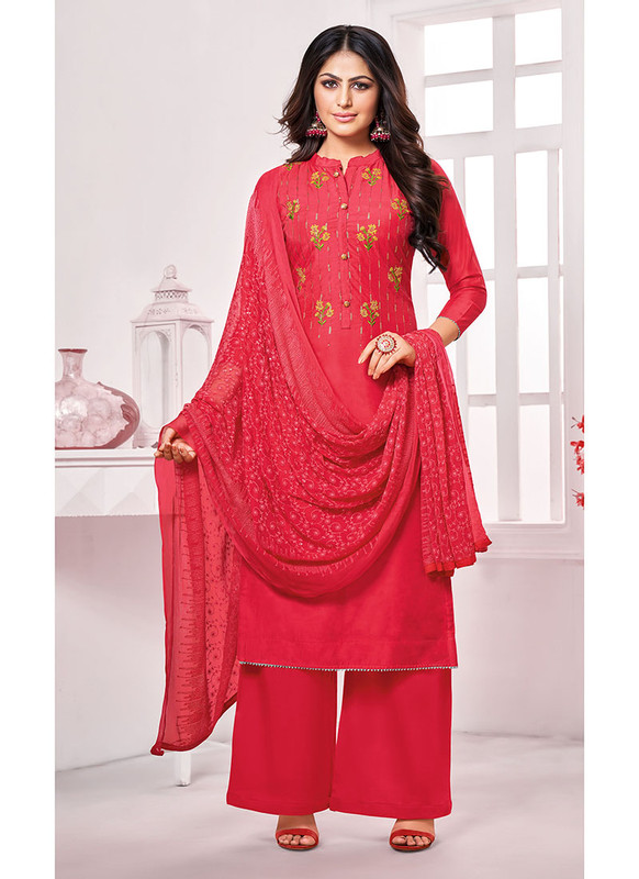 Dial N Fashion Red Designer Party Wear Pure Jam Cotton Salwar Suit