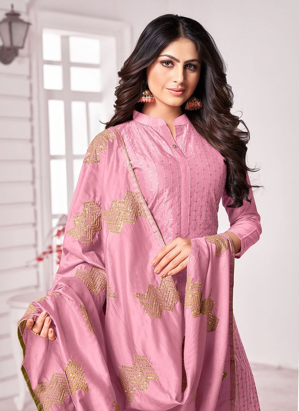 Dial N Fashion Rose Pink Designer Party Wear Pure Jam Cotton Salwar Suit
