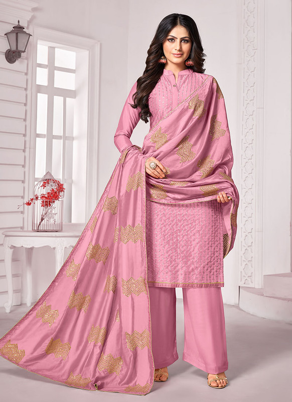 Dial N Fashion Rose Pink Designer Party Wear Pure Jam Cotton Salwar Suit