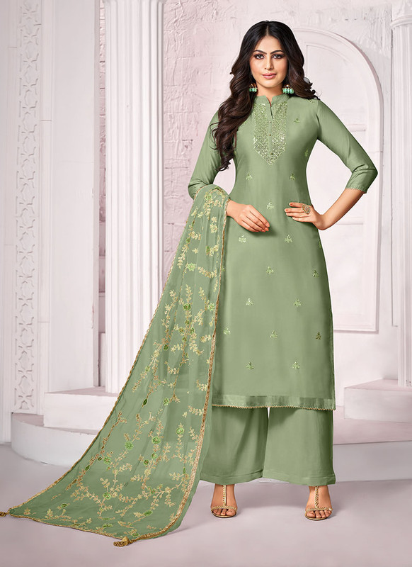 Dial N Fashion Sea Green Designer Party Wear Pure Jam Cotton Salwar Suit