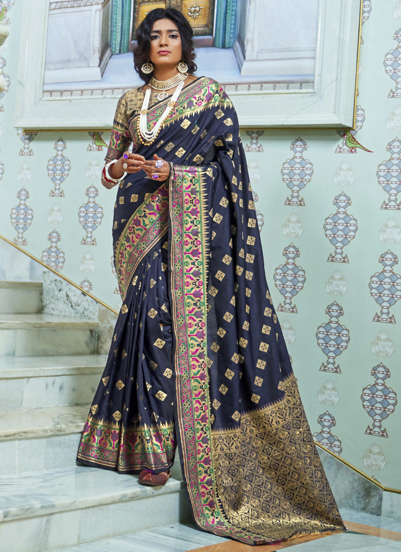 Dial N Fashion Kohinoor Rajtex Blue Silk Wedding Saree