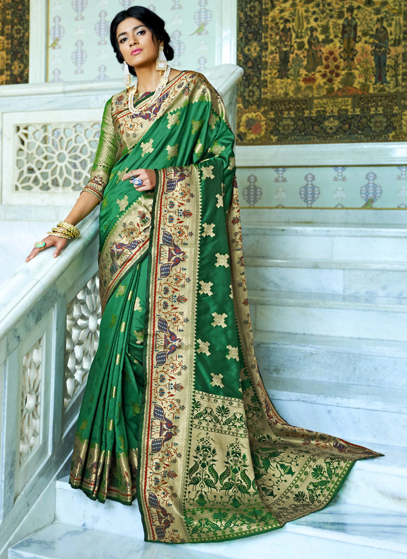 Dial N Fashion Kohinoor Rajtex Green Silk Wedding Saree