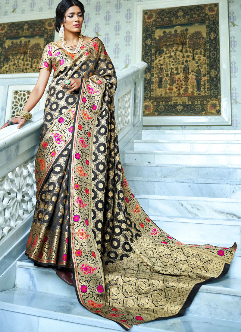 Dial N Fashion Kohinoor Rajtex Black Silk Wedding Saree