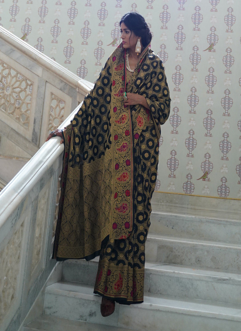 Dial N Fashion Kohinoor Rajtex Black Silk Wedding Saree