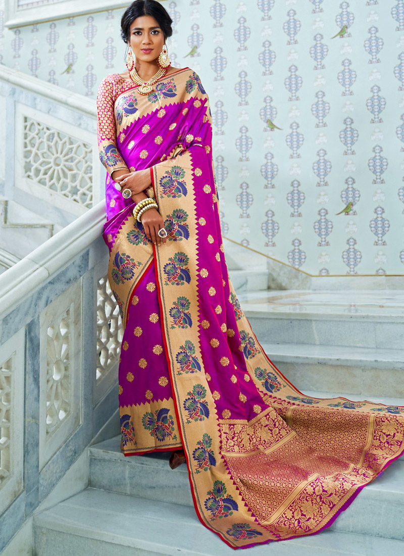 Dial N Fashion Kohinoor Rajtex Magenta Silk Wedding Designer Saree