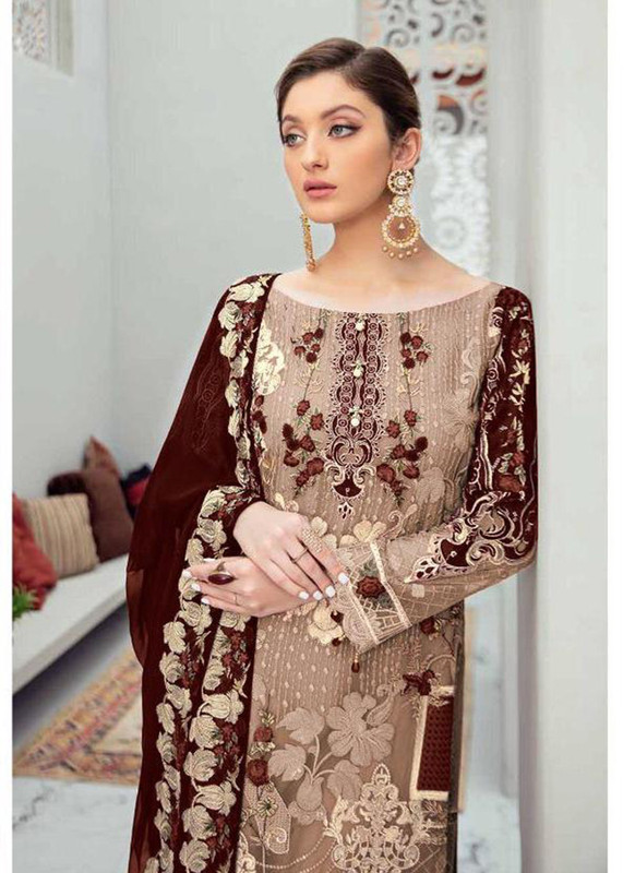 Dial N Fashion Beige Designer Party Wear Butterfly Net Pakistani Style Salwar Suit