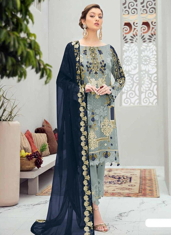 Dial N Fashion Grey Designer Party Wear Butterfly Net Pakistani Style Salwar Suit