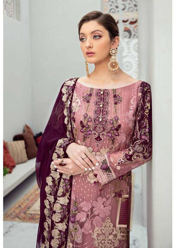 Dial N Fashion Pink Designer Party Wear Butterfly Net Pakistani Style Salwar Suit