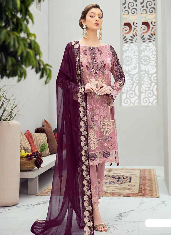 Dial N Fashion Pink Designer Party Wear Butterfly Net Pakistani Style Salwar Suit