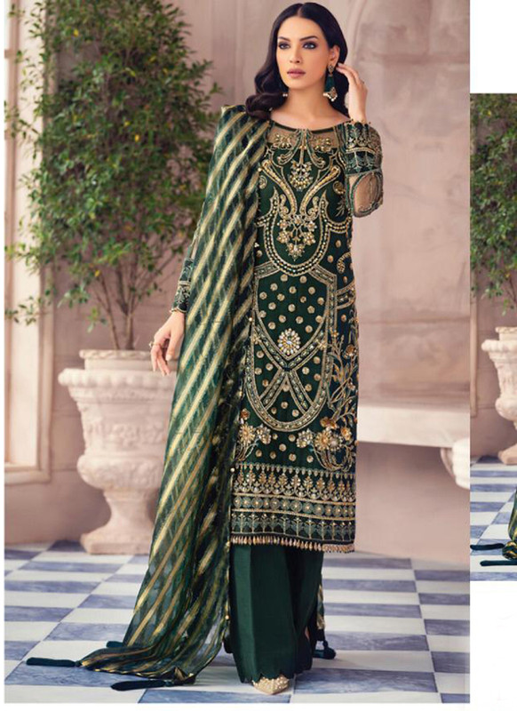Dial N Fashion Green Latest Designer Butterfly Net Pakistani Style Suit