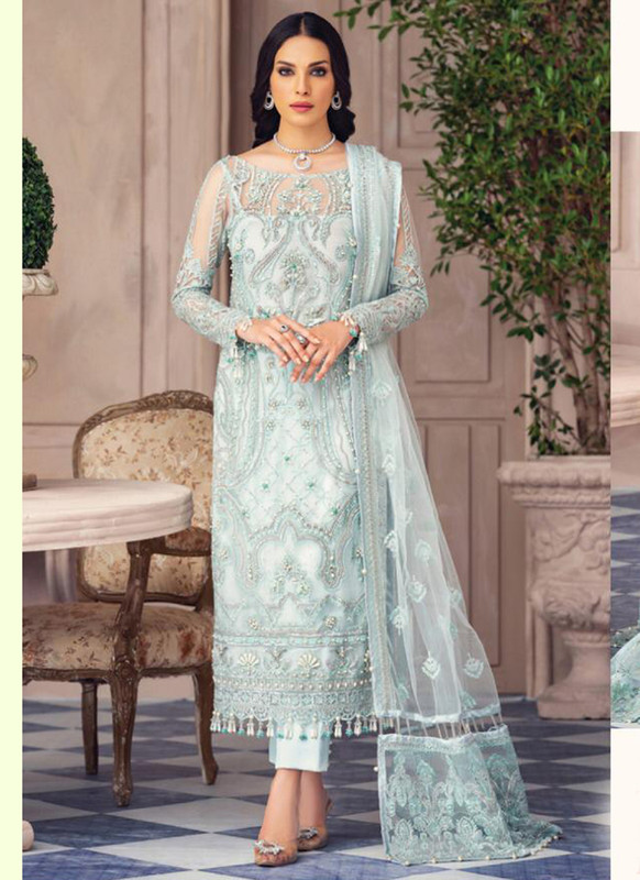 Dial N Fashion Aqua Latest Designer Butterfly Net Pakistani Style Suit