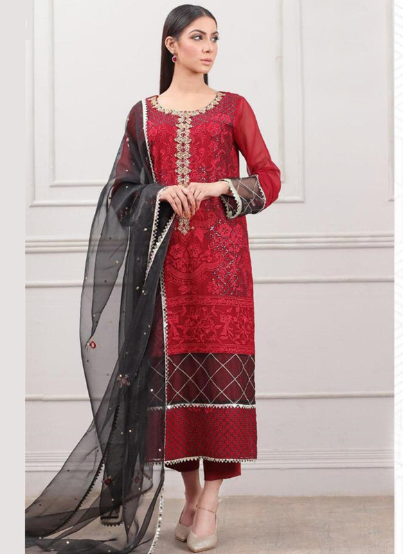 Dial N Fashion Red Designer Heavy Foux Georgette Pakistani Style Suit